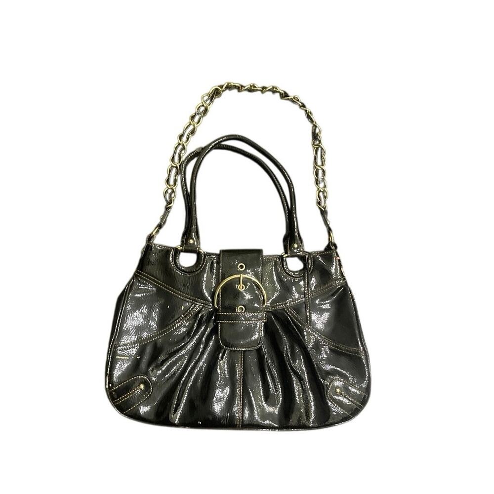 Merona Patent Faux Leather Shoulder Bag Belted Chain Y2K Vintage Slouchy Hobo